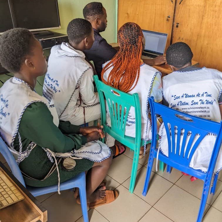group of students learning computer